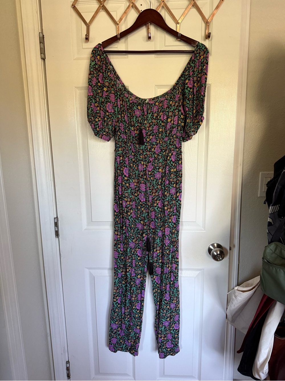 Spell Black Floral Square-Neck Wide-Leg Jumpsuit with Pink Flowers - Picture 4 of 10